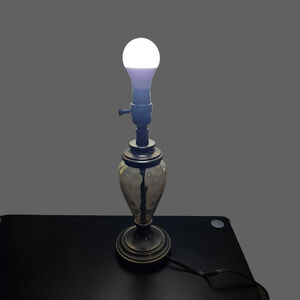 Vintage Amber Glass & Brass Accent Table Lamp 14" Tall - Traditional Style